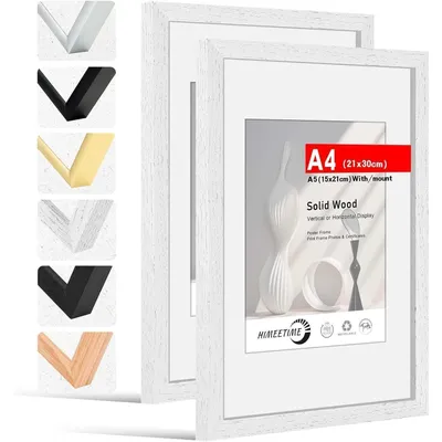 Immagine prodotto di Cornici per foto formato DIN A4 (21x30 cm), colore bianco, in legno, set da 2, con passepartout per foto da 10x15 cm
