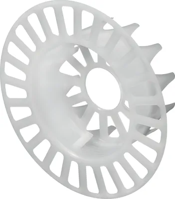 A white plastic fan impeller or turbine.