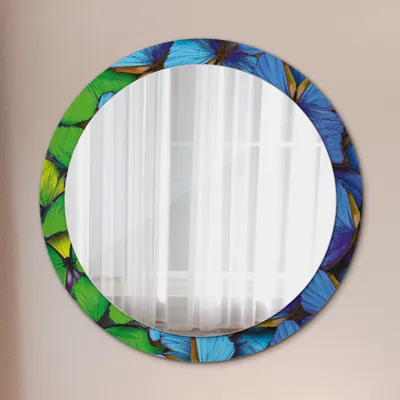 Produktbild von Spiegel - Mirror zum Wandspiegel Schlafzimmer – Schminkspiegel- blau und grün Schmetterling- Ø90cm