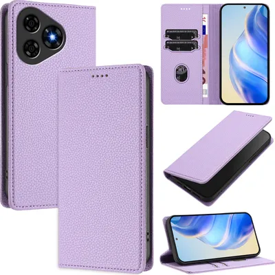Obrázek produktu pro Kožené pouzdro pro Ulefone Note 19, Litschi kůže, peněženkové pouzdro s přihrádkami na karty a stojánkem Fialový