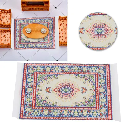Produktbild von 1:12 Puppenhaus Mini Teppich tragbare Miniatur gewebter Teppich Dekoration Kind Geschenk Zubehör
