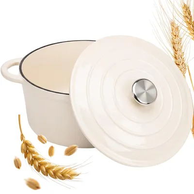 Produktbild von Gusseisen Bräter 4,6 L Ø26 cm emailliert mit Deckel, Schmortopf für Induktion Gas Elektro & Backofen bis 260°C, Cremeweiß