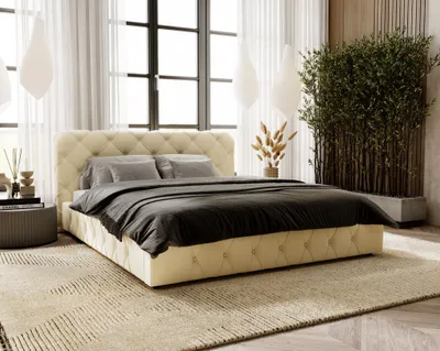 Obrázok produktu pre Čalúnená posteľ 160x200 glamour Alise - manželská posteľ s roštom, spálňa (Béžová - Amor Velvet 4323)