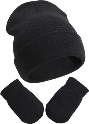 Productafbeelding van Kinder Muts & Wanten - Baby Set - Warm Blijven - Zacht Gebreid - 3 Maanden - 5 Jaar - Zwart