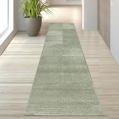 Produktbild von Wohnzimmerteppich 3D-Effekt im Bogenmuster in Grün Größe - 80 x 300 cm