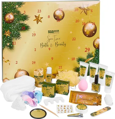 Produktbild von BRUBAKER Cosmetics Beauty Adventný kalendár 24 x produkty starostlivosti o telo a kúpeľné doplnky - XXL Wellness vianočný kalendár pre ženy a dievčatá - zlatý