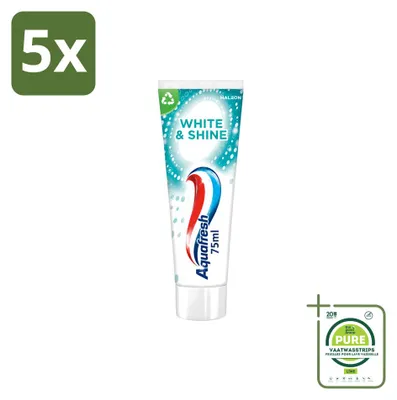 Productafbeelding van 5 x Aquafresh White & Shine tandpasta - 75 ml - Grote verpakking - 5 stuks