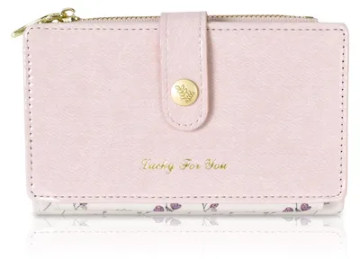 Image de Portefeuille pour femmes Colexy, petit modèle en cuir PU, fermeture éclair, plusieurs compartiments pour cartes, petit porte-cartes pour femmes et filles, rose, style moderne