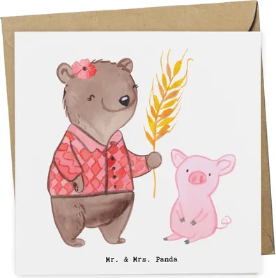 Produktbild von Mr. & Mrs. Panda doppelkarte Bäuerin Herz - Weiß - Geschenk, Bauernhof, Tierwirtin, Glückwunschkarte, Tiere, faltkarte, Landwirtin, Klappkarte, Schweine, anlasskarte