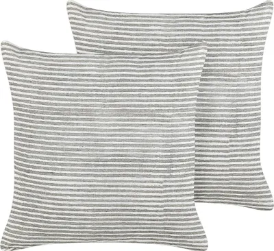 Produktbild von BELIANI Dekokissen 2er Set Grau u. Weiß Gestreift aus Leinen 50 x 50 cm Quadratisch für Sofa Sessel Bett Schlafzimmer Wohnzimmer