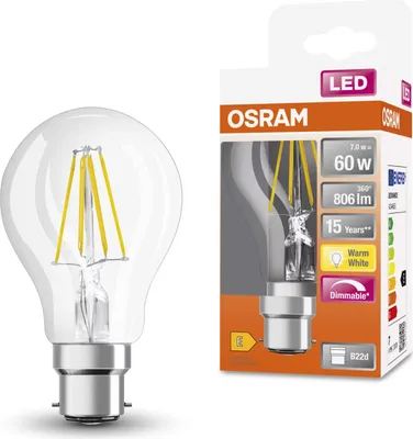 Produktbild von Osram SST CLAS A 60 7 W/2700K B22D LED-Lampe, Birnenform, Sockel B22, 7 Watt, Warmweiß, 2700 K, dimmbar