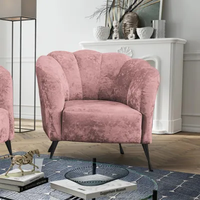 Produktbild von Ravio Cocktailsessel Adria, Stilvoll Muschelsessel, Muschelstuhl, Freizeitsessel für Wohnzimmer, Armlehnstuhl (Eureka 2142 + Schwarze Beine)