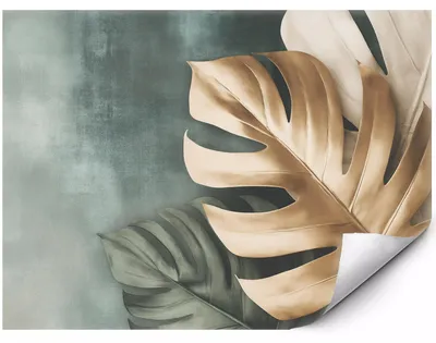 Produktbild von Selbstklebende Fototapete Goldene Monstera-Blätter auf grünem Hintergrund für moderne Interieurs 400x280 cm
