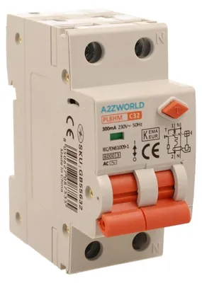 Image de Disjoncteur 32A, avec protection différentielle de 300mA, modules 2-DIN, pour installation électrique