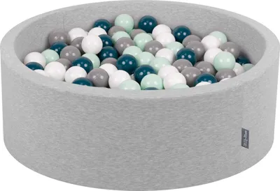 Obrázok produktu pre KiddyMoon Bazén s loptičkami 90x30cm/200 loptičiek ∅ 7 cm Bazén s farebnými loptičkami pre bábätká Deti Okrúhly, svetlosivý:tmavý tyrkysový/sivý/biely/minzový