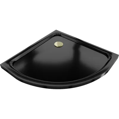 Obrázok produktu pre Mexen Flat polkruhová sprchová vanička slim 80 x 80 cm, čierna, syfon zlatá - 41708080G