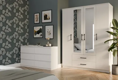 Produktbild von Moderner Kleiderschrank Romana 160 cm mit Spiegel und 2 Schubladen