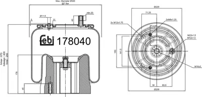 Produktbild von FEBI BILSTEIN Luftfederbalg 178040 695mm 200mm 258mm