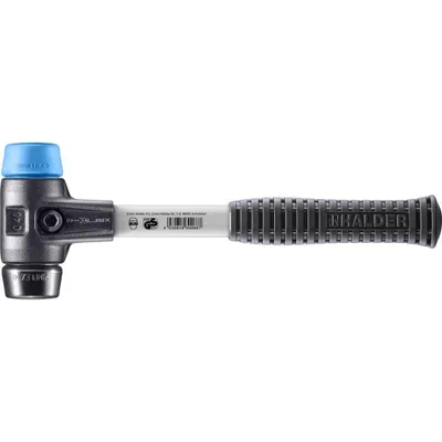Produktbild von HALDER SIMPLEX Schonhammer Ø 40 mm TPE-soft blau / Gummi schwarz mit verstärktem Tempergussgehäuse und Fiberglasstiel