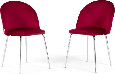 Produktbild von Set 2 gepolsterte Essstühle, Metallbeine, elegantes Design für Küche, Esszimmer, Bar und Restaurants SARA - Dunkelrot/Silber