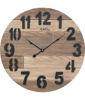 Produktbild von AMS 9569 Wanduhr Quarz analog Holz rund