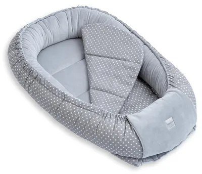 BABYNEST + Matratze GRAU Samt Velour/ Grau PUNKTE Baumwolle Nestchen