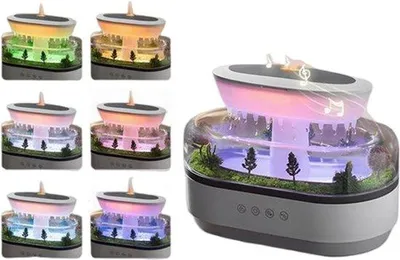 Zdjęcie produktu dla Nawilżacz powietrza z efektem deszczu i krajobrazem, z funkcją aromaterapii i muzyki – lampka nocna z 7 kolorami – dyfuzor olejków eterycznych – nawilżacz do sypialni – biały