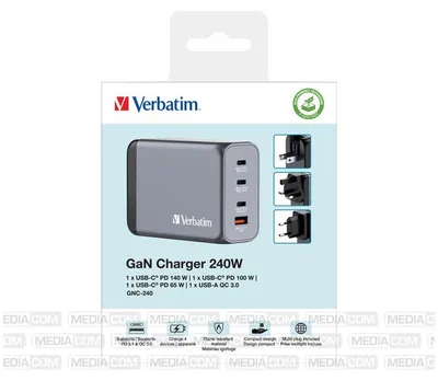 Produktbild von Verbatim GNC-240, Drinnen, AC, 28 V, Schwarz, Grau