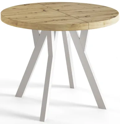 Image de AlpiMeble Table a Manger Extensible - Table Ronde Extensible - Table de Salle à Manger Moderne - Plateau Stratifié 36 mm - Pieds Solides- 110 cm - Artisan - Collection Ovo
