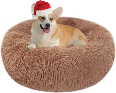 Produktbild von Hundebett Katzenbett flauschig rund aus Plüsch - Donut Kuscheliges Hundekissen Hundebett waschbar M/L/XL für kleine, mittlere und große Hunde, Katzen