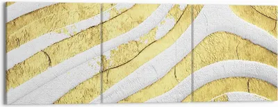 Produktbild von Bild auf Leinwand - Leinwandbild - 3 Teile - Abstraktion Gold Weiß - 150x50cm - Wand Bild - Wanddeko - Wandbilder - Leinwanddruck - Bilder - Wanddekoration - Leinwand bilder - Wandbild - CA150x50-4511