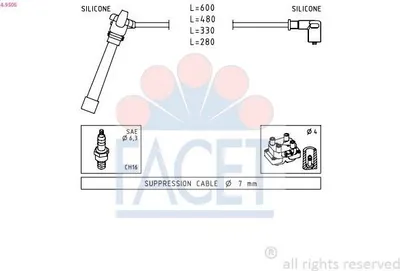 Produktbild von FACET 4.9505 Zündkabelsatz Zündleitungssatz für FIAT PUNTO (188) BRAVO I (182) BRAVA (182) MAREA Weekend (185) für LANCIA Y (840A)