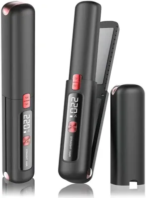 Produktbild von 2 in 1 Glätteisen kabellos mit Keramikbeschichtung, Mini Lockenstab mit 6 Temperaturstufen & LCD Display, schonendes Haarstyling für alle Haartypen