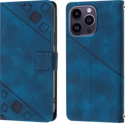 Produktbild von Hülle für iPhone 14 Pro Prägung Flip Leder Brieftasche Schutzhülle mit Ständer Blau