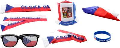 A collection of Czech Republic fan merchandise.