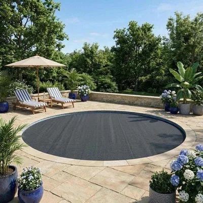 Obrázek produktu pro Plachta na zakrytí bazénu, černá - průměr 600 cm - polyethylen - kulatý tvar - pro venkovní použití