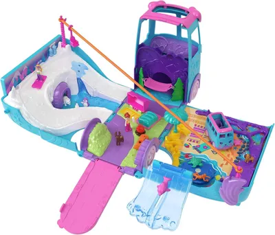 Produktbild von Polly Pocket Das mobiles Haustier-Abenteuer-Spielset mit Mikropuppen und umwandelbarem Camper, Haustieren und Spielzeugauto, Aktion/Abenteuer, 4 Jahr(e), Mehrfarbig, Kunststoff