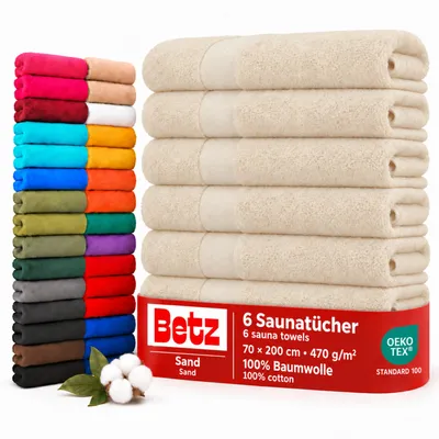 Produktbild von Betz 6 Stück Saunatücher 70 x 200 cm PREMIUM 100% Baumwolle Badetuch Liegetuch Strandtuch Farbe: sand
