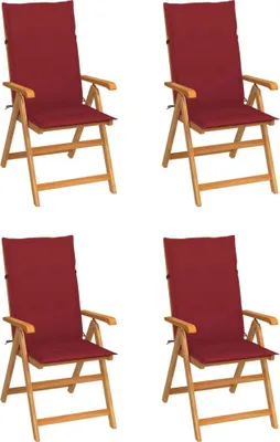 Produktbild von Gartenstühle 4 Stk. mit Weinroten Kissen Massivholz Teak , Gartenstühle Design 2024