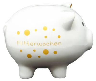 Produktbild von Charmantes Sparschwein aus Dolomit mit Flitterwochen Aufdruck