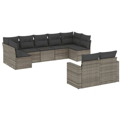 Produktbild von vidaXL 9-tlg. Garten-Sofagarnitur mit Kissen Grau Poly Rattan