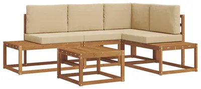 Produktbild von vidaXL Outdoor-Sofagarnitur mit Kissen 5 Stück Natur und Beige