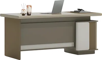 Immagine prodotto di Scrivania grigia e beige con cassetti e vani portaoggetti Organizzazione dell'ufficio