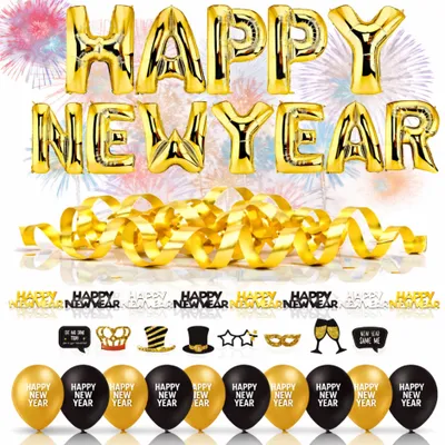 Produktbild von XXL Silvester Deko Set - Happy New Year Neujahr Dekoration Party 2026