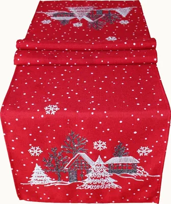 Produktbild von Tischwäsche Stickerei Winterdorf 40 x 140 cm - rot