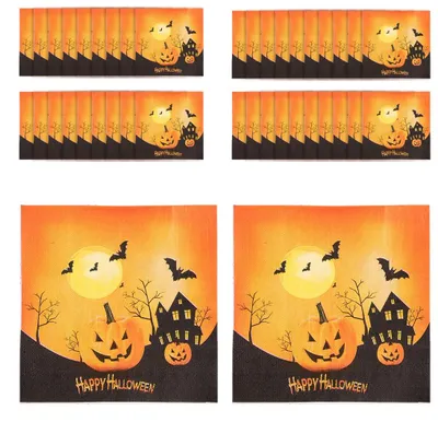 Halloween-Servietten, 40 Stück, 33x33 cm, Orange, Kürbis-Motiv