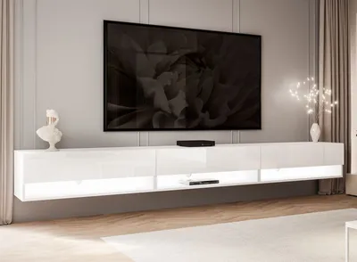 Produktbild von TV Lowboard ALISSE 270 cm Breite Hängeschrank weiß Hochglanz/weiß + LED Beleuchtung TV Schrank 3x90 cm