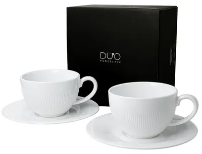 Immagine prodotto di DUO | Tazza in porcellana - Tazza - Tazza da caffè con piattino - 240 ml - Set da 2 - bianca - Tazze da tè - in porcellana - Confezione regalo