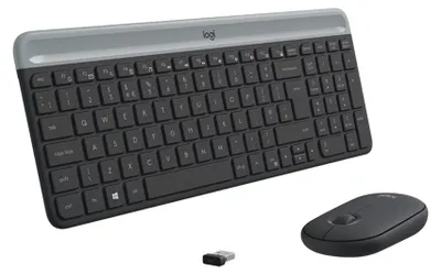 Produktbild von Logitech MK470 Slim Combo – kabelloses Tastatur-Maus-Set, Volle Größe (100%), Kabellos, RF Wireless, AZERTY, Graphit, Maus enthalten