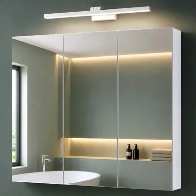 Produktbild von Mai & Mai Spiegelschrank mit Spiegellampe Badezimmerschrank BxTxH 100x15x70cm Spiegelleuchte 180° Drehbar LED Badlampe 60cm